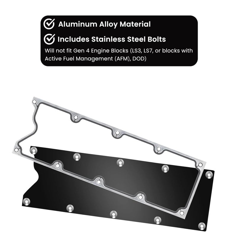 Endxedo LS Gen 3 Valley Pan Cover Plate with Gasket and Seals Low Profile - Aluminum Knock Sensor fit for LSX LS1 LM7 LR4 LQ4 LS6 L59 LQ9 LM4 L33 (Black) - Image 2